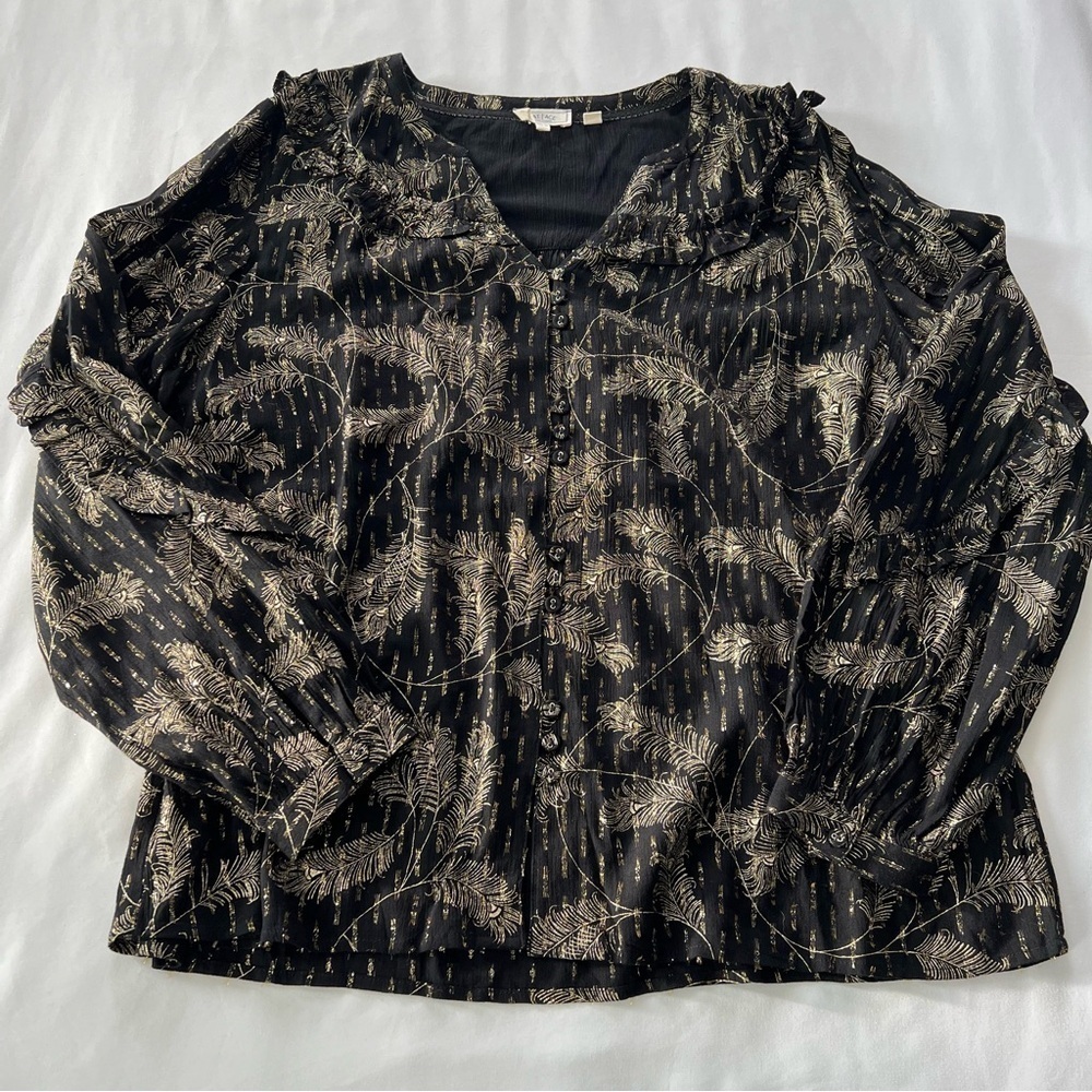 Fat Face Gold & Black Sudley Feather Blouse